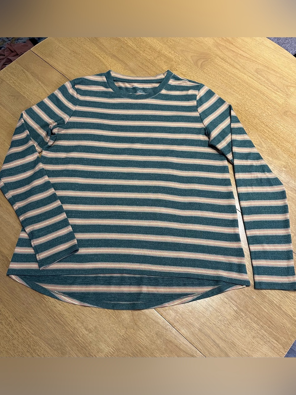 American Eagle Long Sleeve Crew Neck Green Striped Shirt Size Small